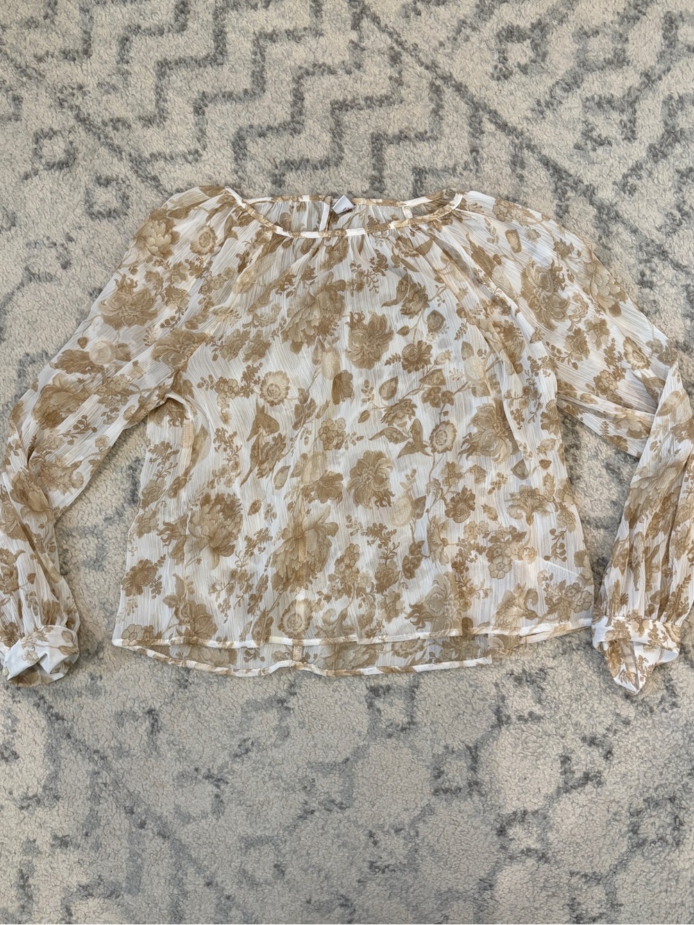 Old Navy Floral Sheer Long-Sleeve Blouse - Cream/Tan
